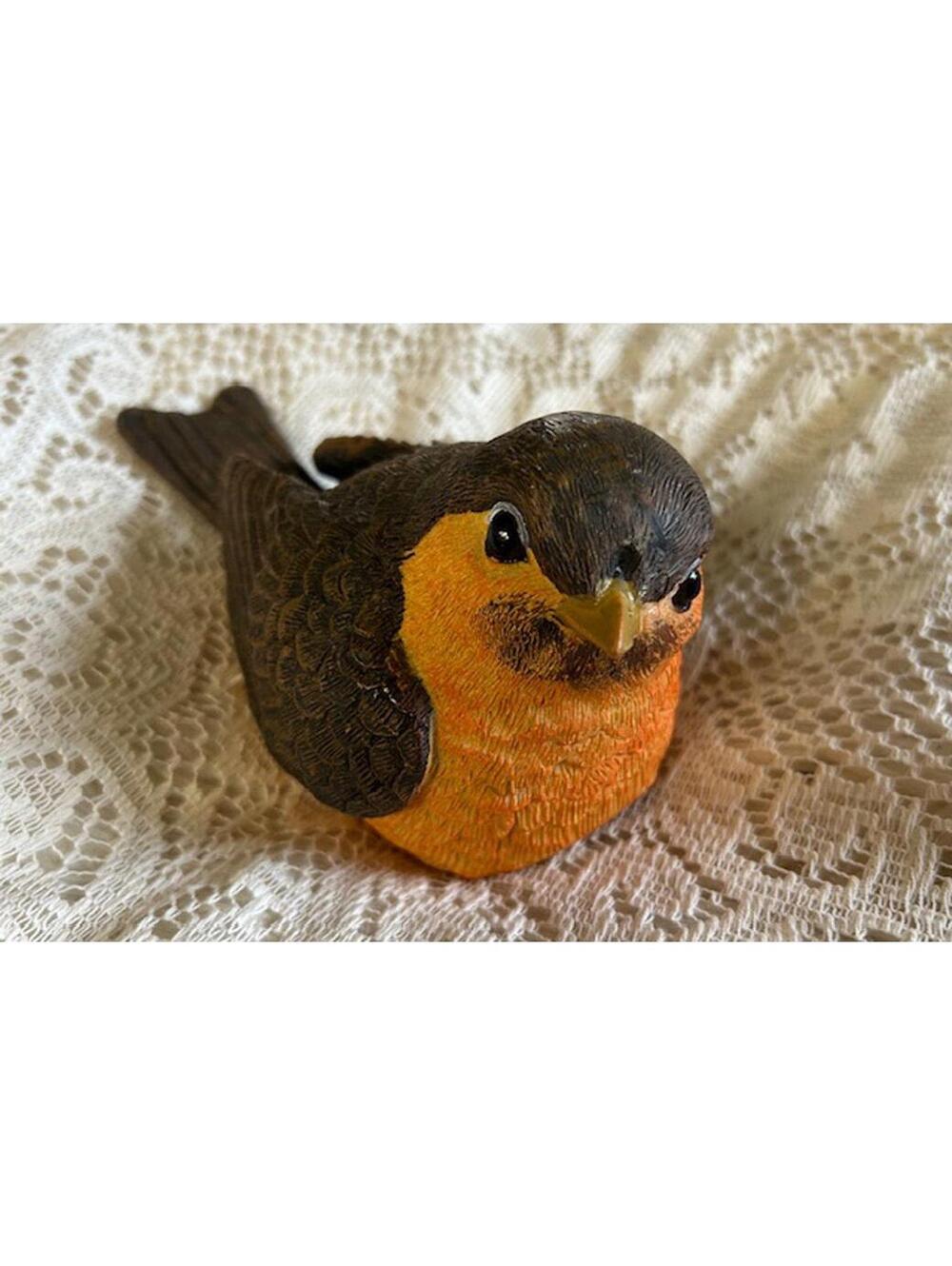 Decorative Bird Figurine with Orange and Brown Detailing
